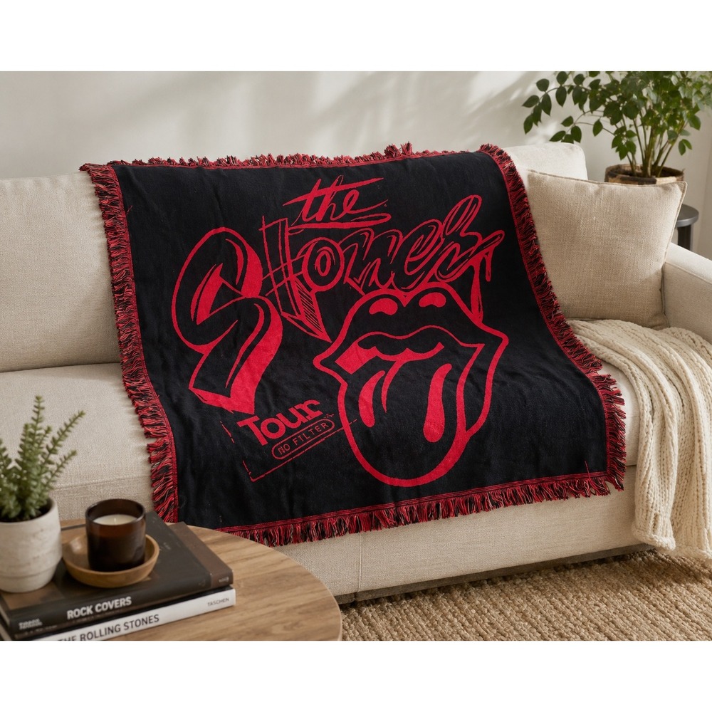 Rolling Stones No‎ Filter Tour VIP Throw Blanket 2021 Concert Red Black 48x48